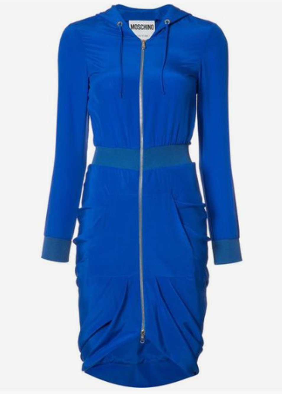 MOSCHINO Women's Silk Zipper Hoodie Mini Dress Blue Size 10 Long Sleeve EUC